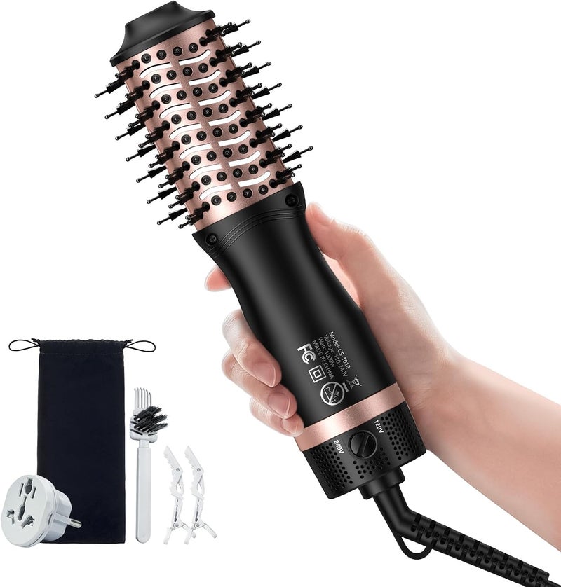 SLOPEHILL Mini Travel Dual Voltage Hair Dryer Brush,1000 Watts Hot Air Brush with European Plug, Ionic Hair Dryer and Styler for Women, Oval Barrel 2 Heat & 2 Speed Settings for International Travel - Image 1